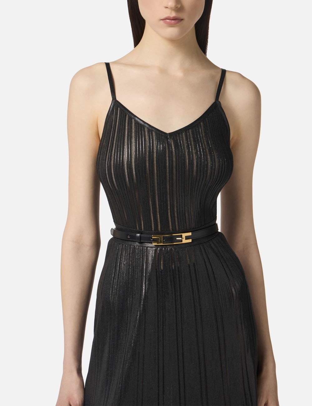 Laminated ribbed knit dress black