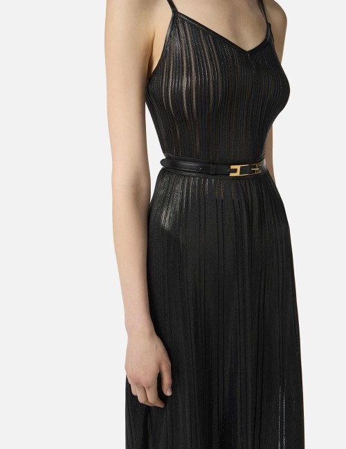 Laminated ribbed knit dress black