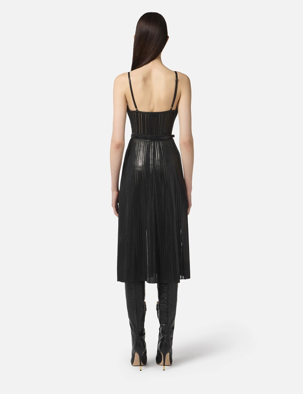Laminated ribbed knit dress black