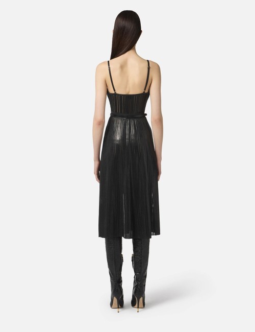 Laminated ribbed knit dress black