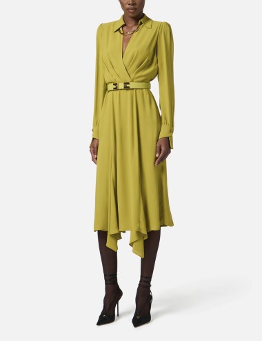 Dress in georgette fabric with tubular necklace iguana