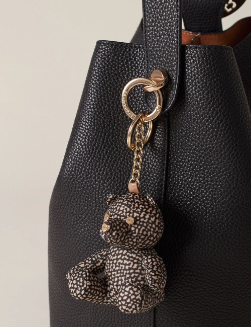 BEAR KEYCHAIN Recycled OP Fabric and Leather OP NATURAL/BLACK