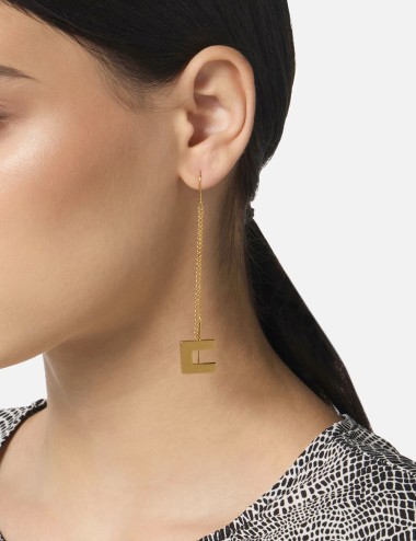 Pendant earrings with logo gold jellow