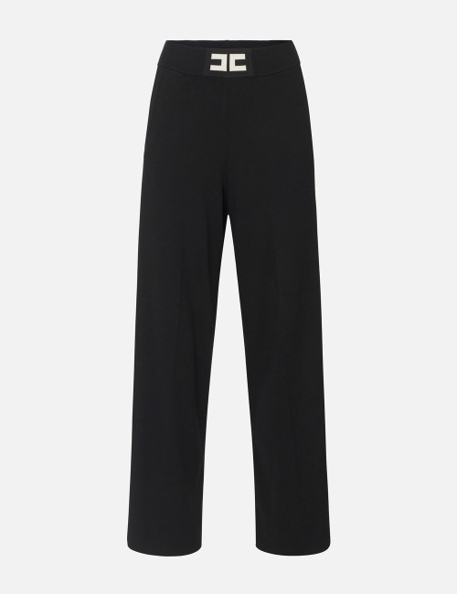 Pantaloni in viscosa con bande lucide nero milk
