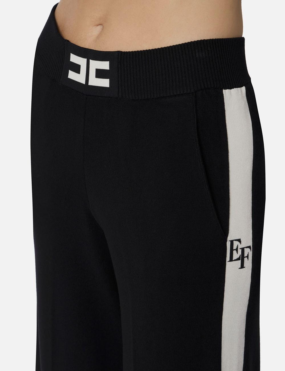 Pantaloni in viscosa con bande lucide nero milk