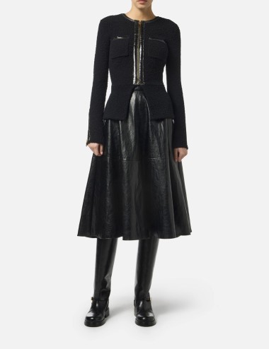 Crackled leather-effect skirt with logo details black