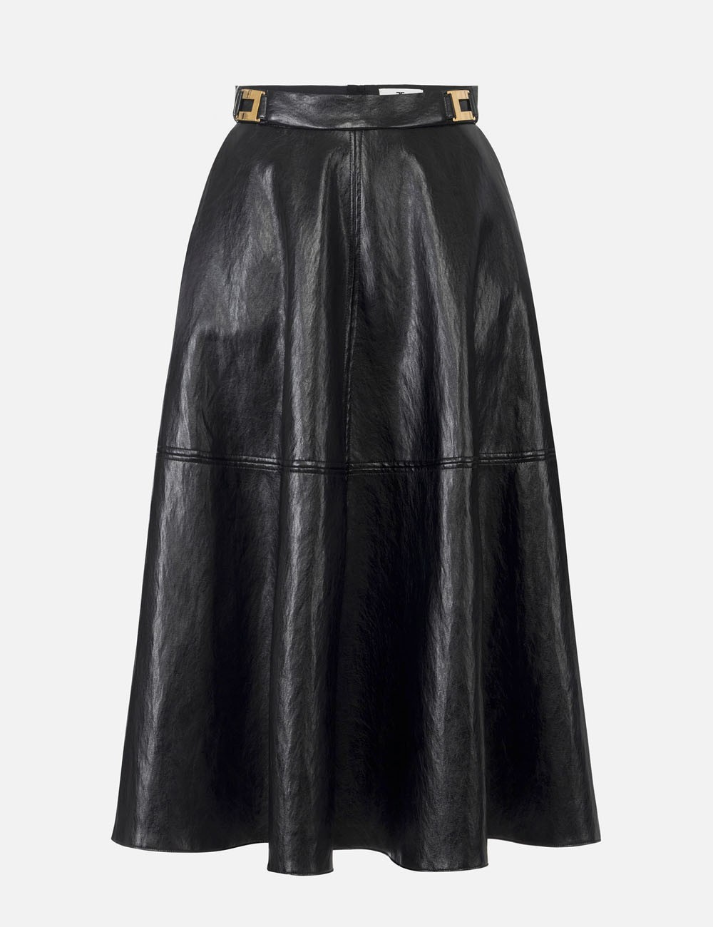 Crackled leather-effect skirt with logo details black