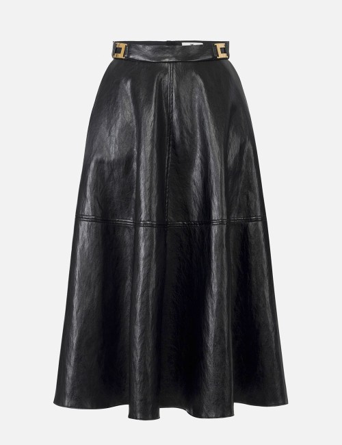 Crackled leather-effect skirt with logo details black