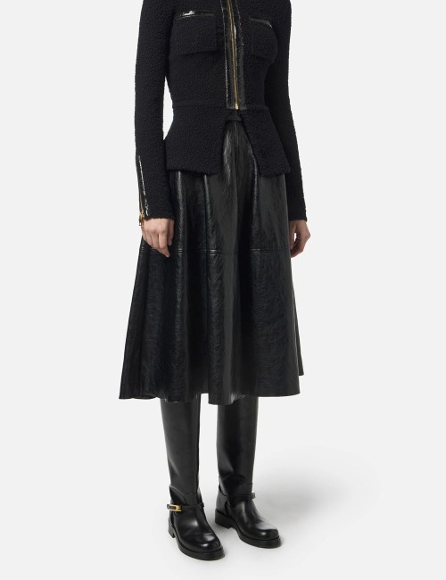 Crackled leather-effect skirt with logo details black