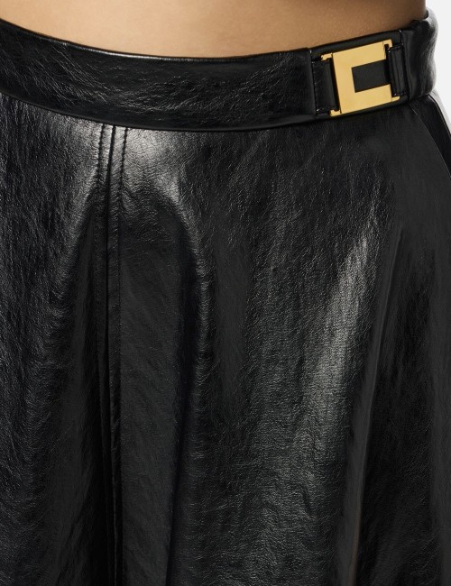 Crackled leather-effect skirt with logo details black