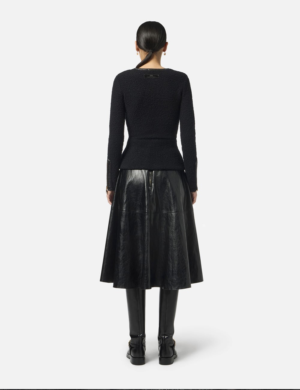 Crackled leather-effect skirt with logo details black