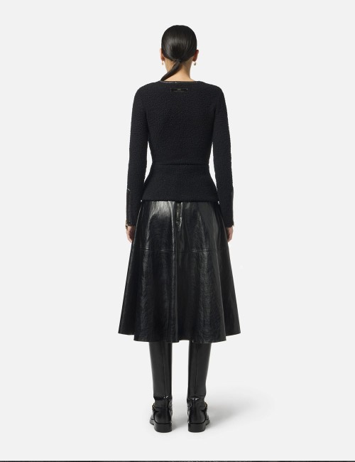 Crackled leather-effect skirt with logo details black