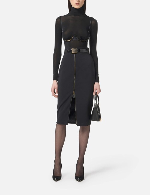 Skirt in lightweight crêpe fabric with zip black
