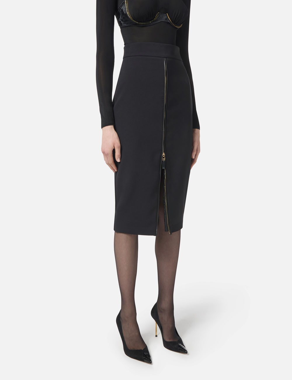 Skirt in lightweight crêpe fabric with zip black
