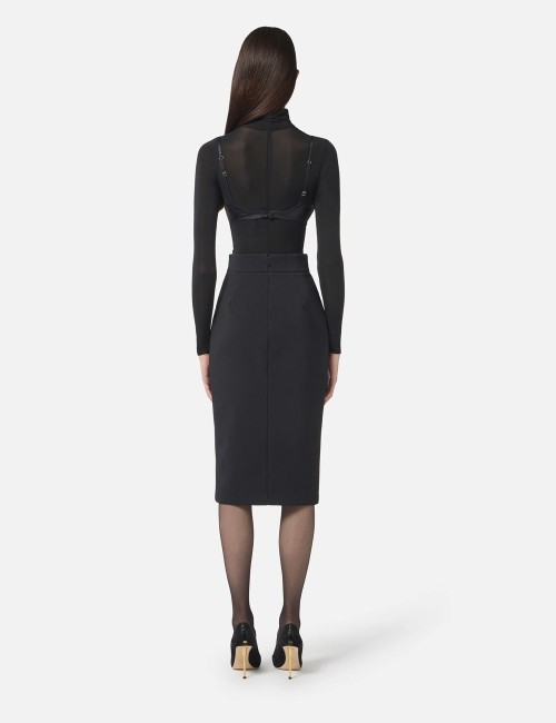 Skirt in lightweight crêpe fabric with zip black