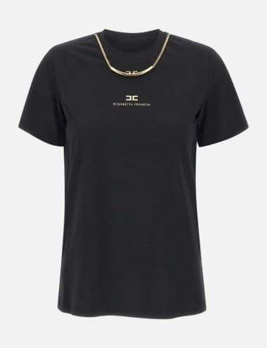Cotton jersey T-shirt with necklace black