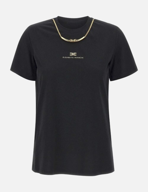 T-shirt in jersey di cotone con collana nera