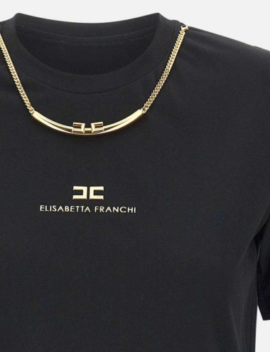 Cotton jersey T-shirt with necklace black