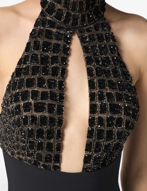 Tuta in Crêpe Leggero e Tulle con ricami nera