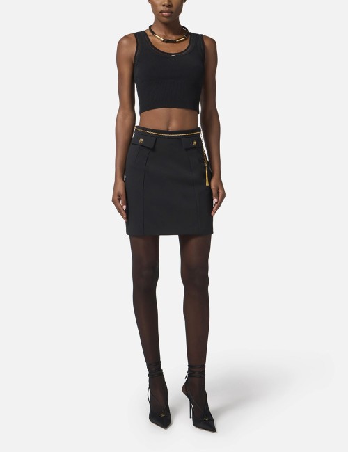 Skirt in double-layer crêpe fabric with jewel chain black