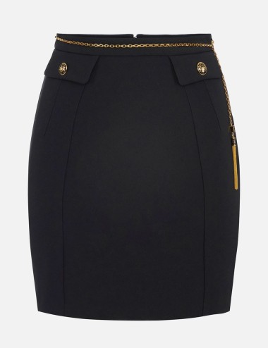Skirt in double-layer crêpe fabric with jewel chain black