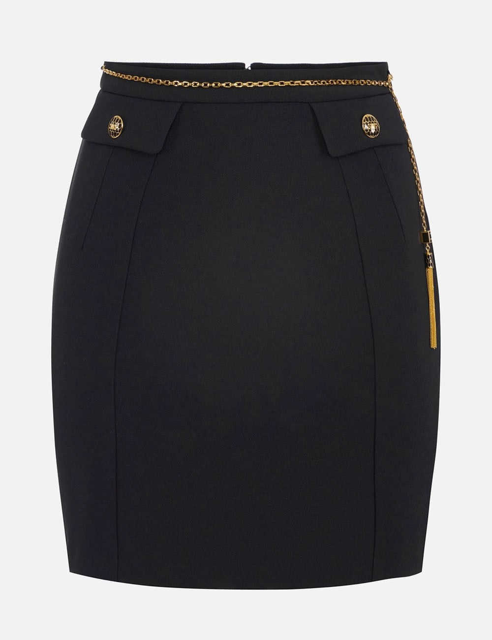 Skirt in double-layer crêpe fabric with jewel chain black