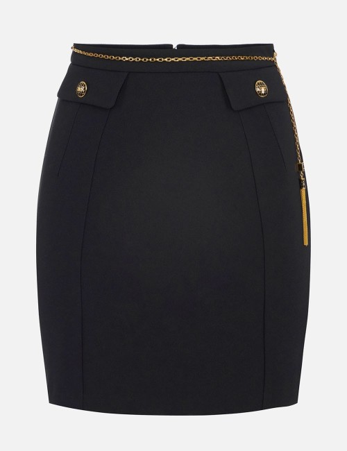 Skirt in double-layer crêpe fabric with jewel chain black