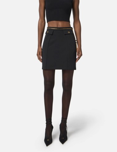 Skirt in double-layer crêpe fabric with jewel chain black