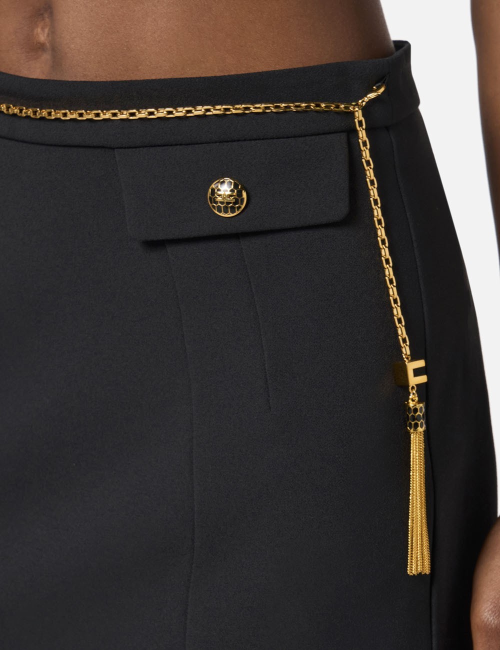 Skirt in double-layer crêpe fabric with jewel chain black