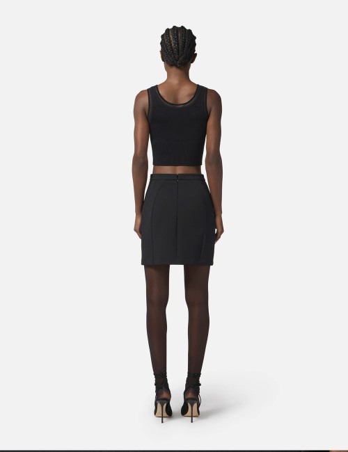 Skirt in double-layer crêpe fabric with jewel chain black