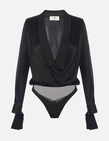 Bodysuit in satin fabric black