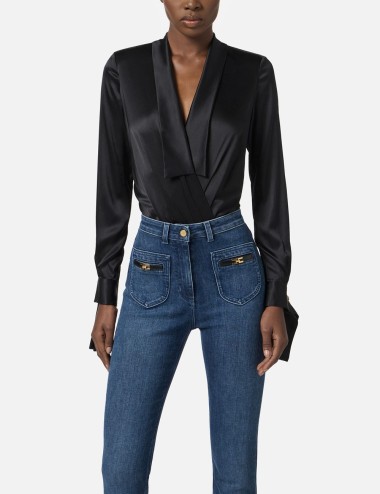 Bodysuit in satin fabric black