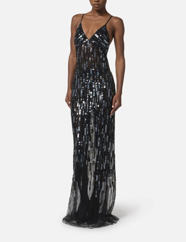Abito Red Carpet in tulle con paillettes nero