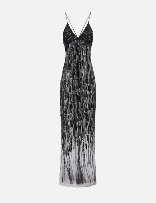Abito Red Carpet in tulle con paillettes nero