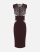 Dress in lightweight crêpe and tulle fabrics with crocodile-effect embroideries merlot