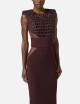 Dress in lightweight crêpe and tulle fabrics with crocodile-effect embroideries merlot