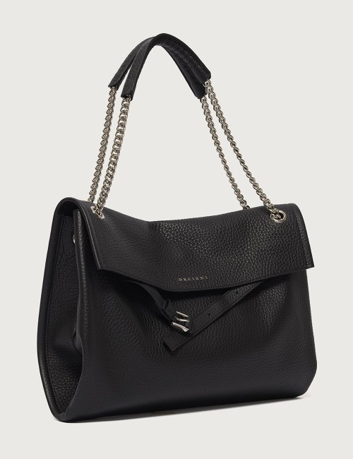 Venus Soft Midi grained leather shoulder bag black