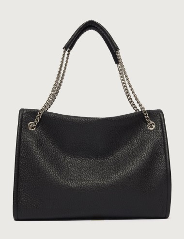Borsa Venus Soft Midi a spalla in pelle martellata nera