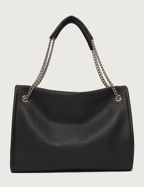Borsa Venus Soft Midi a spalla in pelle martellata nera