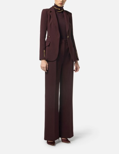 Pantaloni in crêpe con accessorio gioiello merlot