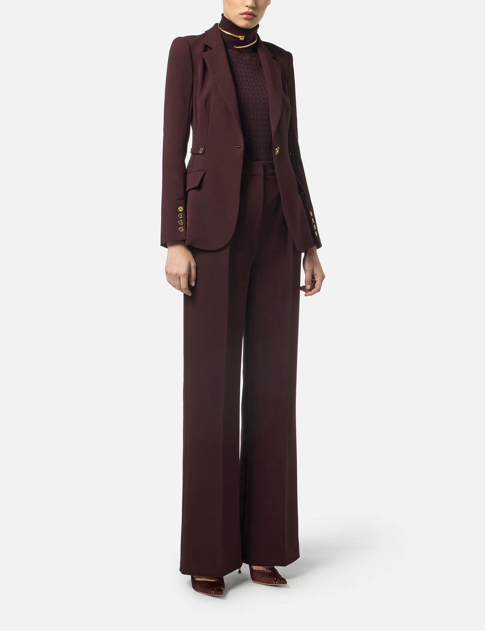 Pantaloni in crêpe con accessorio gioiello merlot