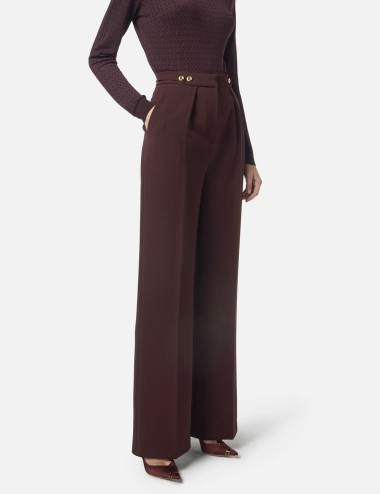 Trousers in crêpe fabric with jewel accessory merlot