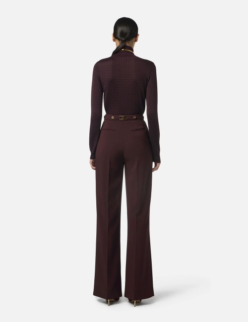 Trousers in crêpe fabric with jewel accessory merlot