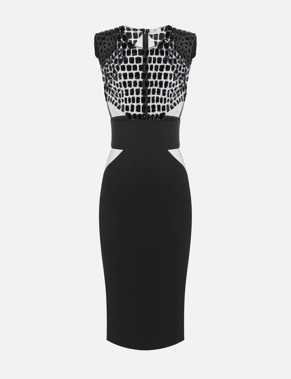 Dress in lightweight crêpe and tulle fabrics with crocodile-effect embroideries black