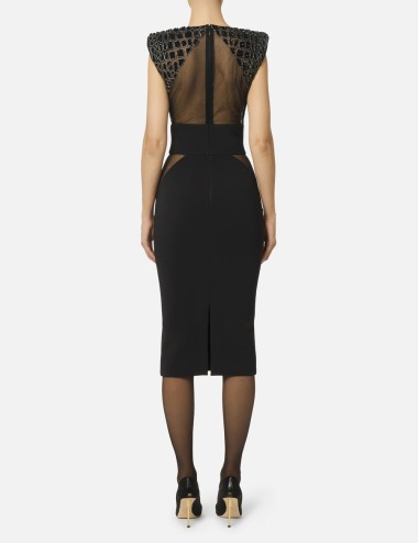 Dress in lightweight crêpe and tulle fabrics with crocodile-effect embroideries black