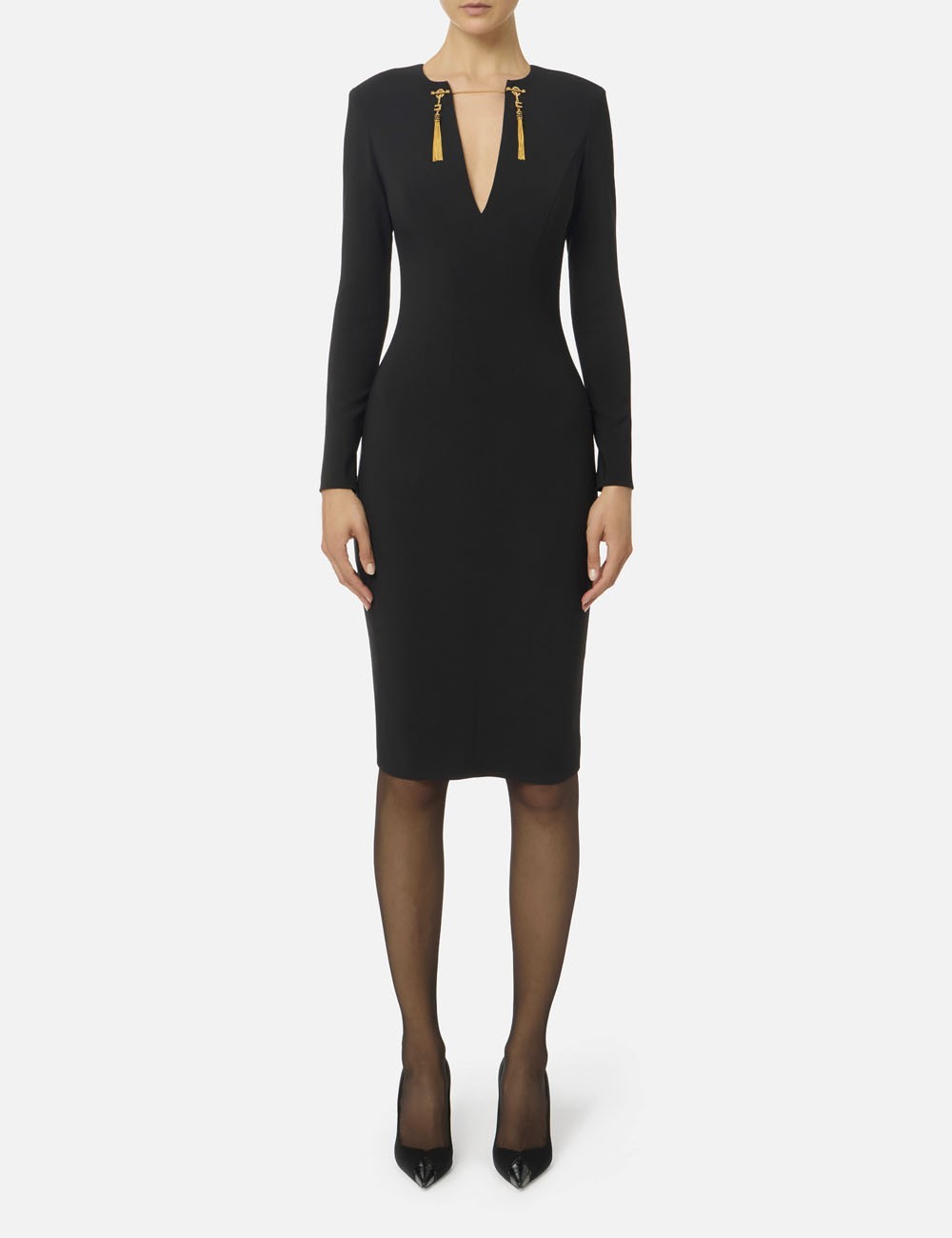 Dress in lightweight crêpe fabric with jewel chain black