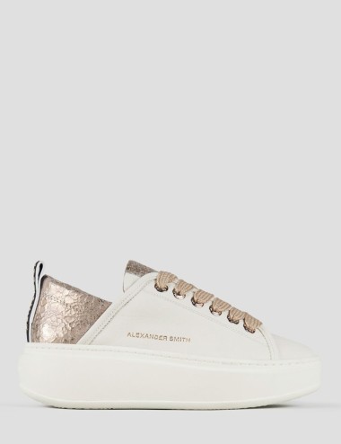 Sneakers Wembley alta in pelle bianca e tallone in pelle cracklè nude