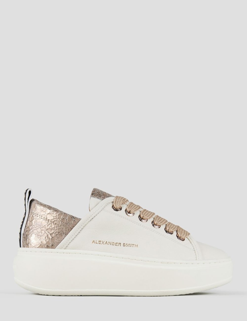 Sneakers Wembley alta in pelle bianca e tallone in pelle cracklè nude
