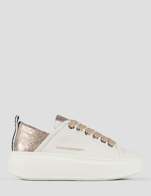 Sneakers Wembley High Woman in white cracklè laminated leather heel nude