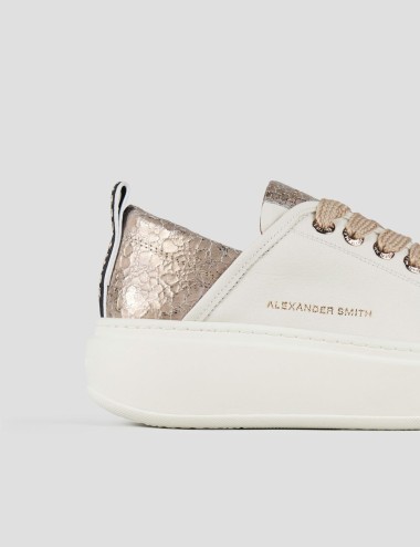 Sneakers Wembley alta in pelle bianca e tallone in pelle cracklè nude